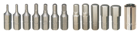 13 Piece SAE In-Hex Insert Bits (1/4" Hex Short) T&E Tools 91112