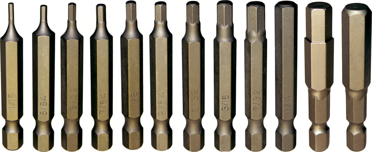 13 Piece SAE In-Hex Power Bits 1/4" Hex Long T&E Tools 91113