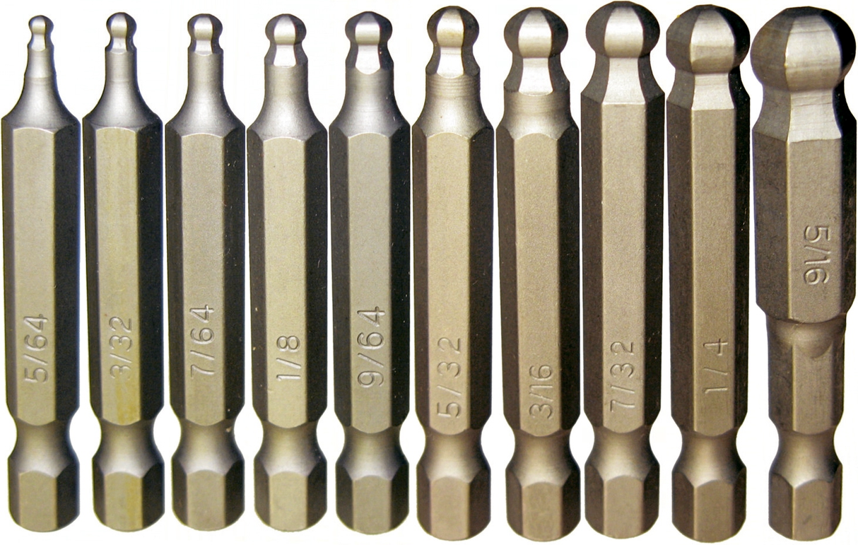 11 Piece SAE Ball-End In-Hex Power Bits (1/4" Hex Long) T&E Tools 91126