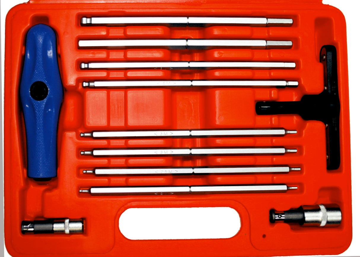 12 Piece Metric Ball-End In-Hex Bit Set (180mm Long) T&E Tools 91137