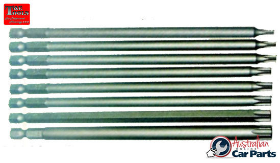 8Pc.1/4"Hex Torx -r  Power Bit Set T10-T45  150mm Long. T&E Tools 91144
