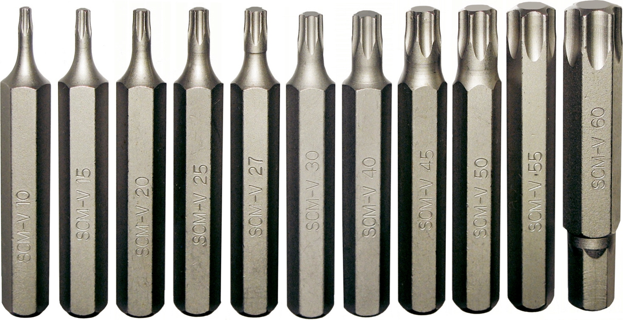 12Pc Torx-r Insert Bits (10mm Hex) T10-T60 75mm Long T&E Tools 91146