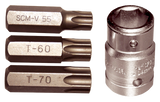 4 Piece Tamper Torx-r Insert Bits (14mm Hex) T55-T70  50mm Long T&E Tools 91149