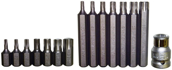 16 Piece Torx-r Insert Bit Set (10mm Hex) T&E Tools 91215