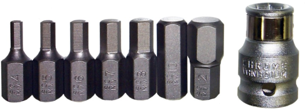 8 Piece Metric In-Hex Bit Set (10mm Hex Short) T&E Tools 91216
