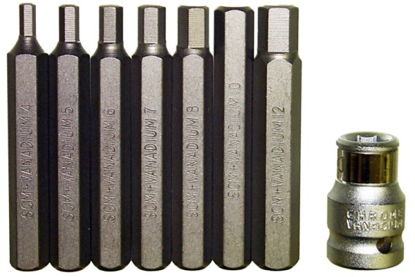 8 Piece Metric In-Hex Bit Set (10mm Hex Long) T&E Tools 91226