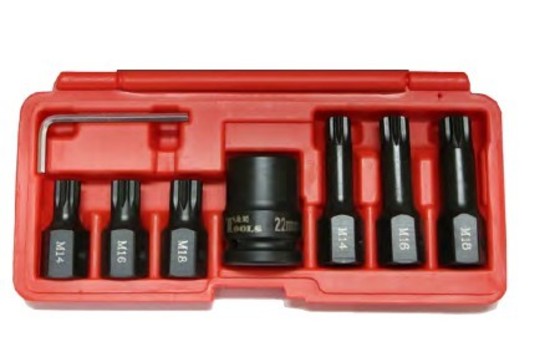 8 Piece Spline Impact Bits & Holder T&E Tools 91819