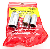 Sockets SAE  - 8 point - 1/4" Drive - 3 Piece set T&E Tools 92103 1/4" 5/16" 3/8"
