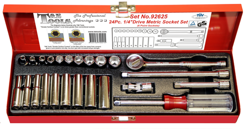 T&E Tools 24 Piece 1/4"Drive Metric Socket Set 92625