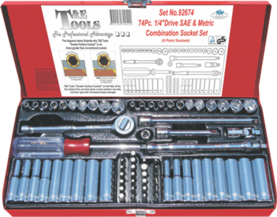73 Piece 1/4"Drive SAE & Metric Socket Set (12 Point) T&E Tools 92774
