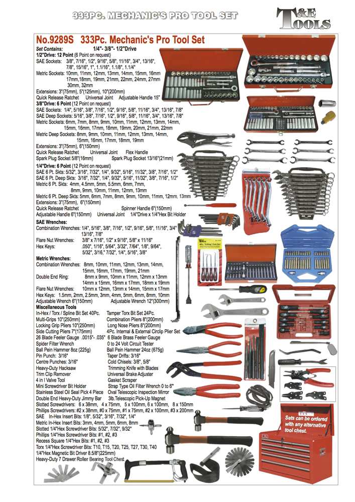 No.9289S - 333 Piece Mechanic's Pro Tool Set