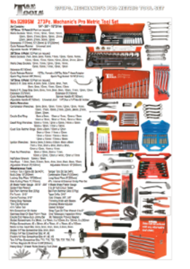 273 Piece Mechanic's Pro Metric Tool Set T&E Tools 9289SM