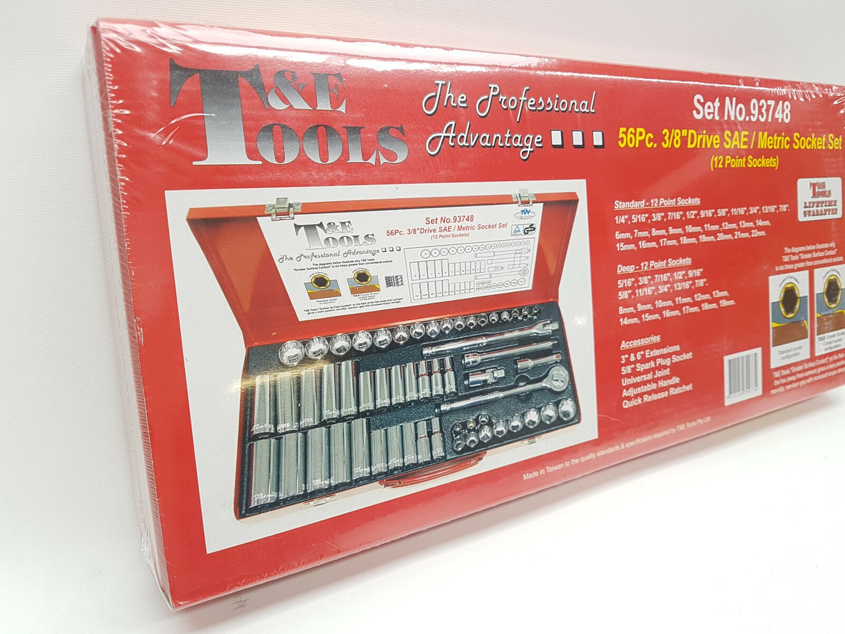 56 Piece 3/8" Drive SAE & Metric Socket Set (12 Point) T&E Tools 93748