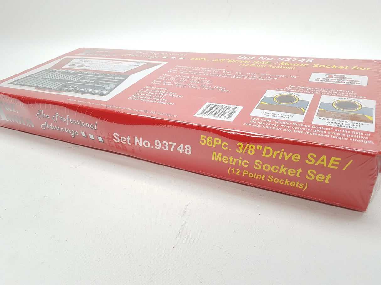 56 Piece 3/8" Drive SAE & Metric Socket Set (12 Point) T&E Tools 93748