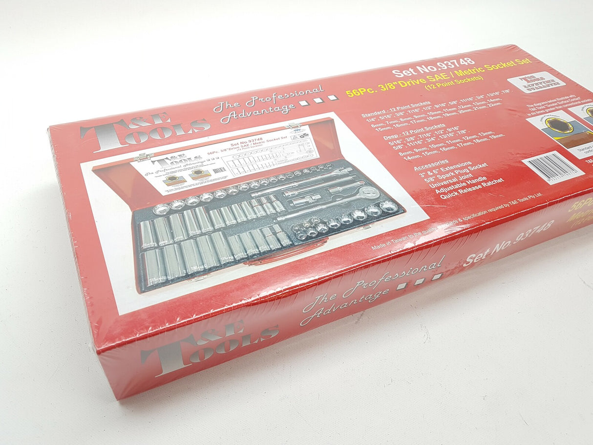 56 Piece 3/8" Drive SAE & Metric Socket Set (12 Point) T&E Tools 93748