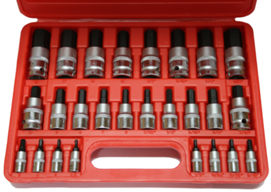 26 Piece SAE & Metric In-Hex Socket Set T&E Tools 94126