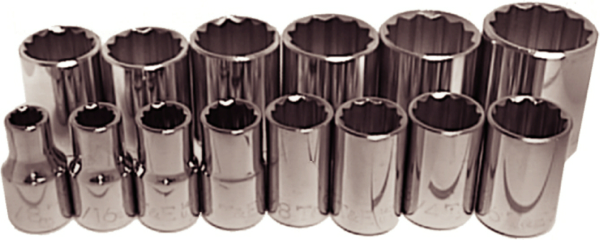 14Pc. 1/2" Drive SAE 12 Point Sockets   T&E Tools 94314
