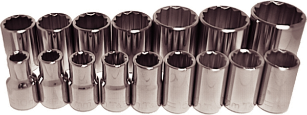 16 Piece 1/2" Drive Metric 12 Point Sockets T&E Tools 94316