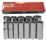 12 Piece 1/2" Drive SAE Deep 6 Point Sockets T&E Tools 94412
