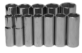 12 Piece 1/2" Drive SAE Deep 6 Point Sockets T&E Tools 94412