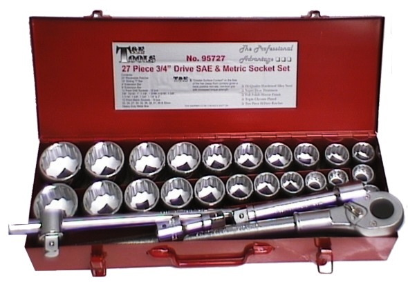 27 Piece 3/4" Drive SAE/Metric Master Socket Set T&E Tools 95727