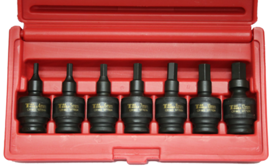 7Pc. 3/8"Dr. Metric Universal In-Hex Impact Socket Set 4 - 12mm T&E Tools 97389