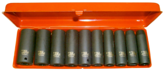 10 Piece 1/2" Drive SAE Deep Impact Sockets T&E Tools 97410L