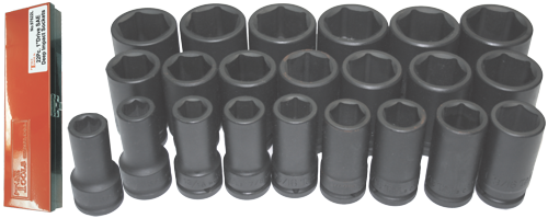 22 Piece 1" Drive SAE Deep Impact Sockets T&E Tools 97622L