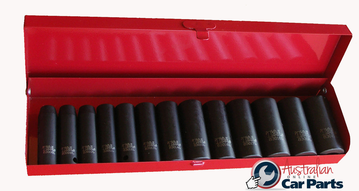 13 Piece 3/8" Drive Metric Deep Impact Sockets T&E Tools 98313L