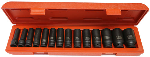 14Pc. 1/2"Dr Deep Metric Impact Socket Set 10-32mm T&E Tools 98414L