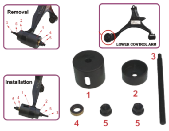 Lower Control Arm Bush Remover for Honda CRV Accord Odyssey MDX T&E Tools A7007