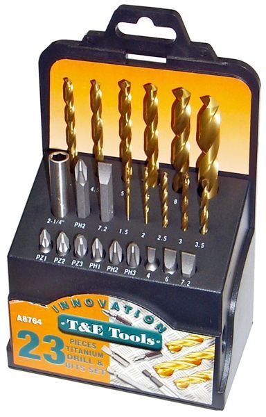 23 Piece Titanium Drill & Bit Set T&E Tools A8764