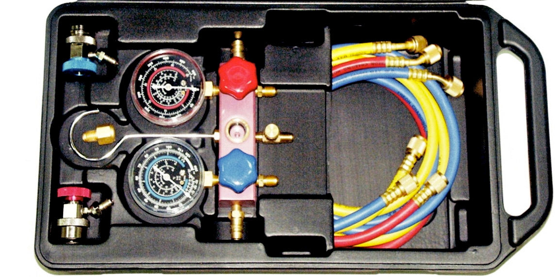Dual R12, R134a Air Conditioning Manifold & Gauge Set T&E Tools AC900