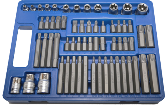 61 Piece Torx/Spline/Hex/Screwdriver Bits & "E" Series Sockets T&E Tools CL161