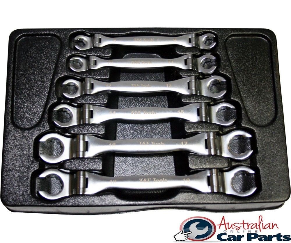 6 Piece Metric 6 & 12 Point Flex Head Flare Nut Wrench Set T&E Tools C