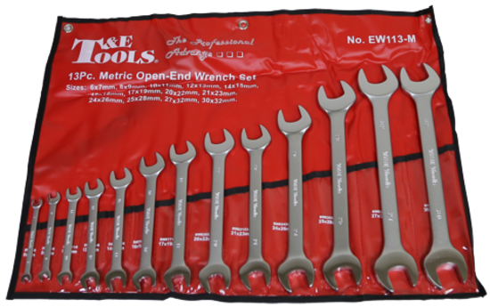 13 Piece Metric Open-End Wrench Set T&E Tools EW113-M