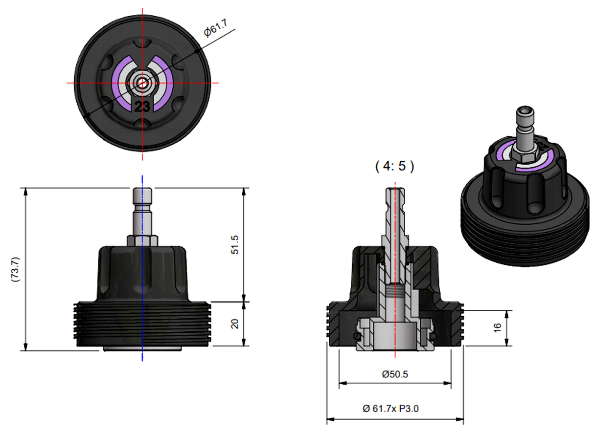 M61.7 x 3.0 suits Audi/Seat/Skoda/VW Threaded Tank Adaptor G23N