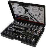 25 Piece 13mm Hollow Drive SAE & Metric Gear-Ratchet Socket Set T&E Tools GR13300