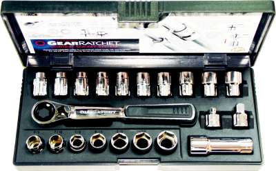 M20 Hollow Drive SAE & Metric Gear Ratchet Socket 21 Piece Set T&E Tools GR20300