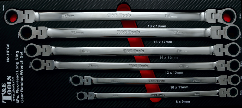 Flex Head Long Ring Gear Ratchet 6 Piece Wrench Set  TE Tools HPG6