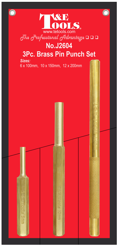 3 Piece Brass Pin Punch Set T&E Tools J2604