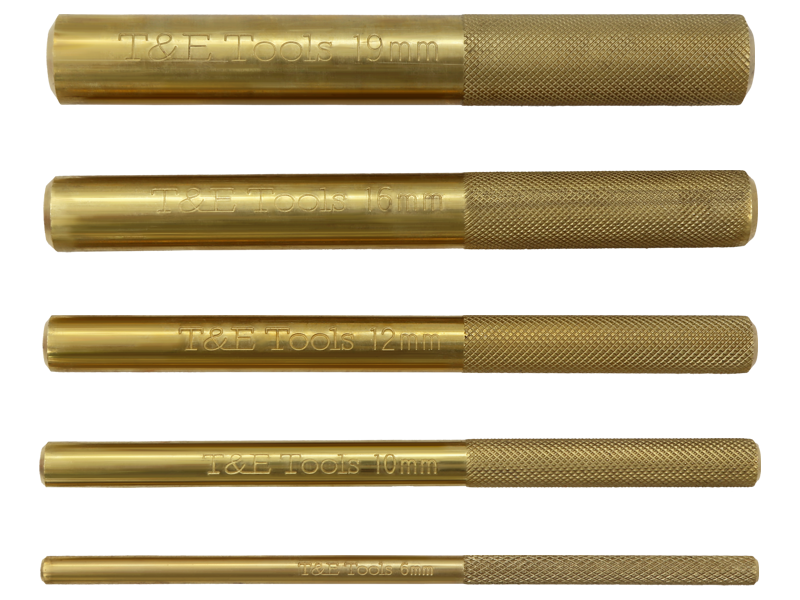 5 Piece Brass Pin Punch Set 145mm Long  T&E Tools J2605
