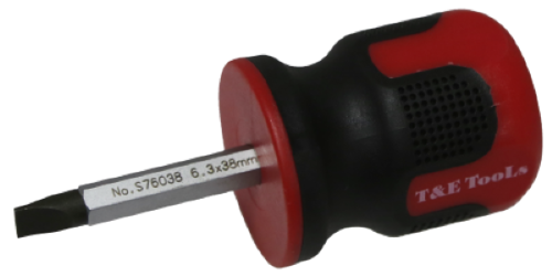 6.3 x 38mm Stubby Slotted S2 Steel Screwdriver T&E Tools S76038