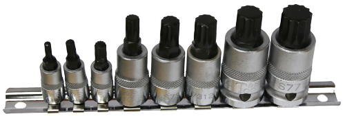 8Pc. M4 - M16 Spline x 1/4"/3/8"/1/2"Drive Sockets T&E Tools S7604