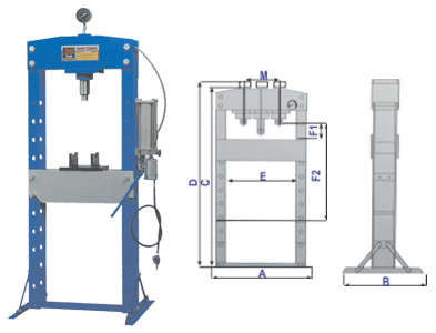 No.SD0808A - 30 Ton Hydraulic Workshop Press (Pneumatic & Hand Pump Model)