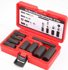 9 Piece Deluxe Wheel Lock Removal Kit T&E Tools T63456