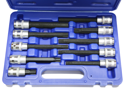 10 Piece In-Hex, Spline, Torx-r, Ribe Socket Set T&E Tools TX039