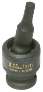 7mm x 1/2"Dr. Impact Uni. In-Hex Socket T&E Tools U7807M